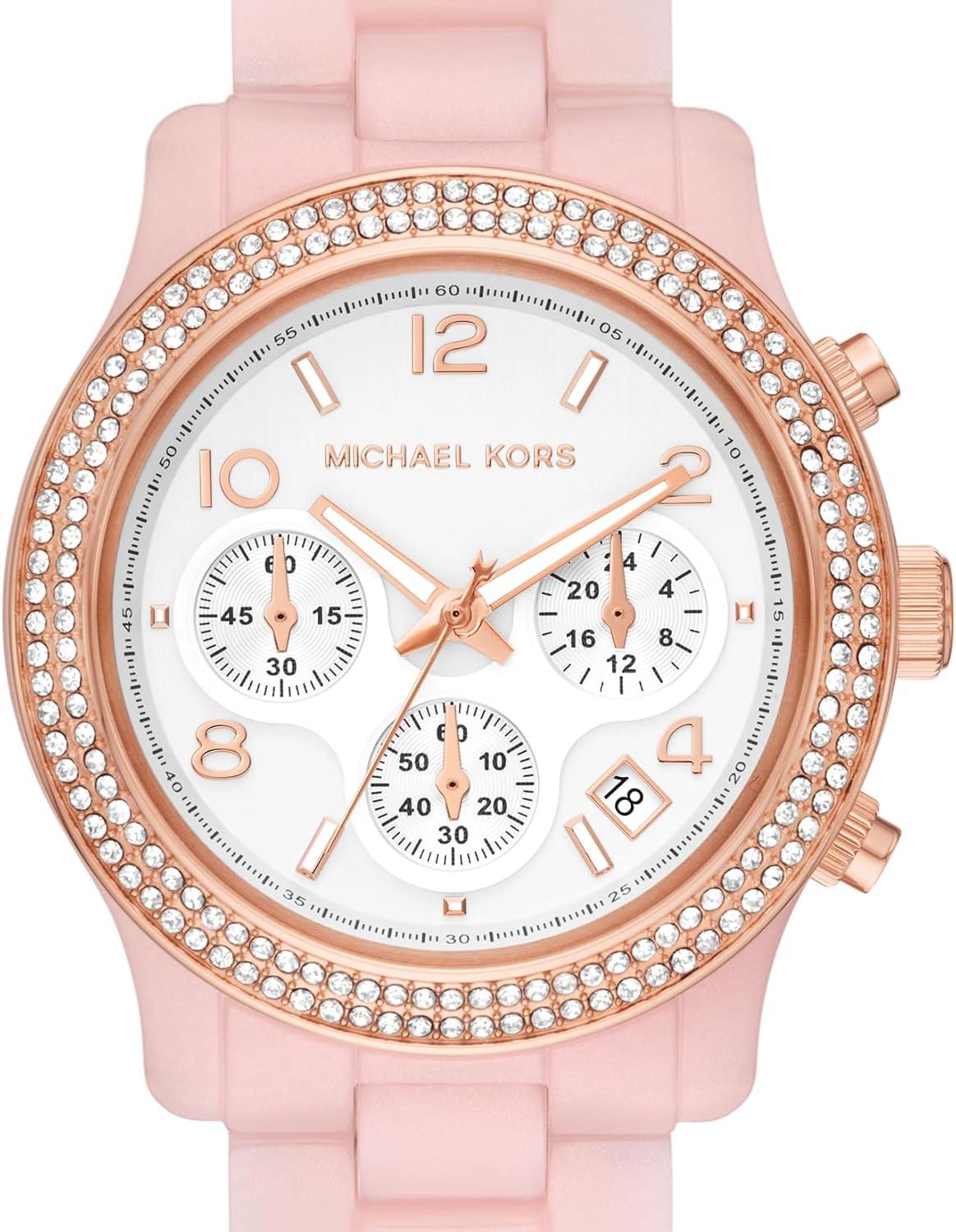 imageMichael Kors Runway Womens Watch Stainless Steel Watch for Women with Steel Ceramic or Silicone BandBlush Pink