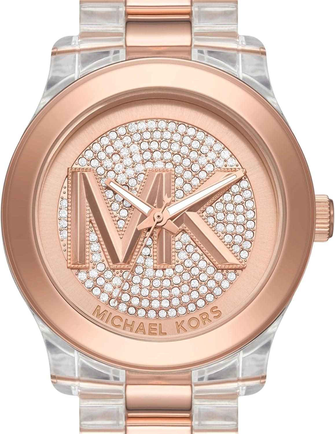 imageMichael Kors Runway Womens Watch Stainless Steel Watch for Women with Steel Ceramic or Silicone BandClear  Rose Gold