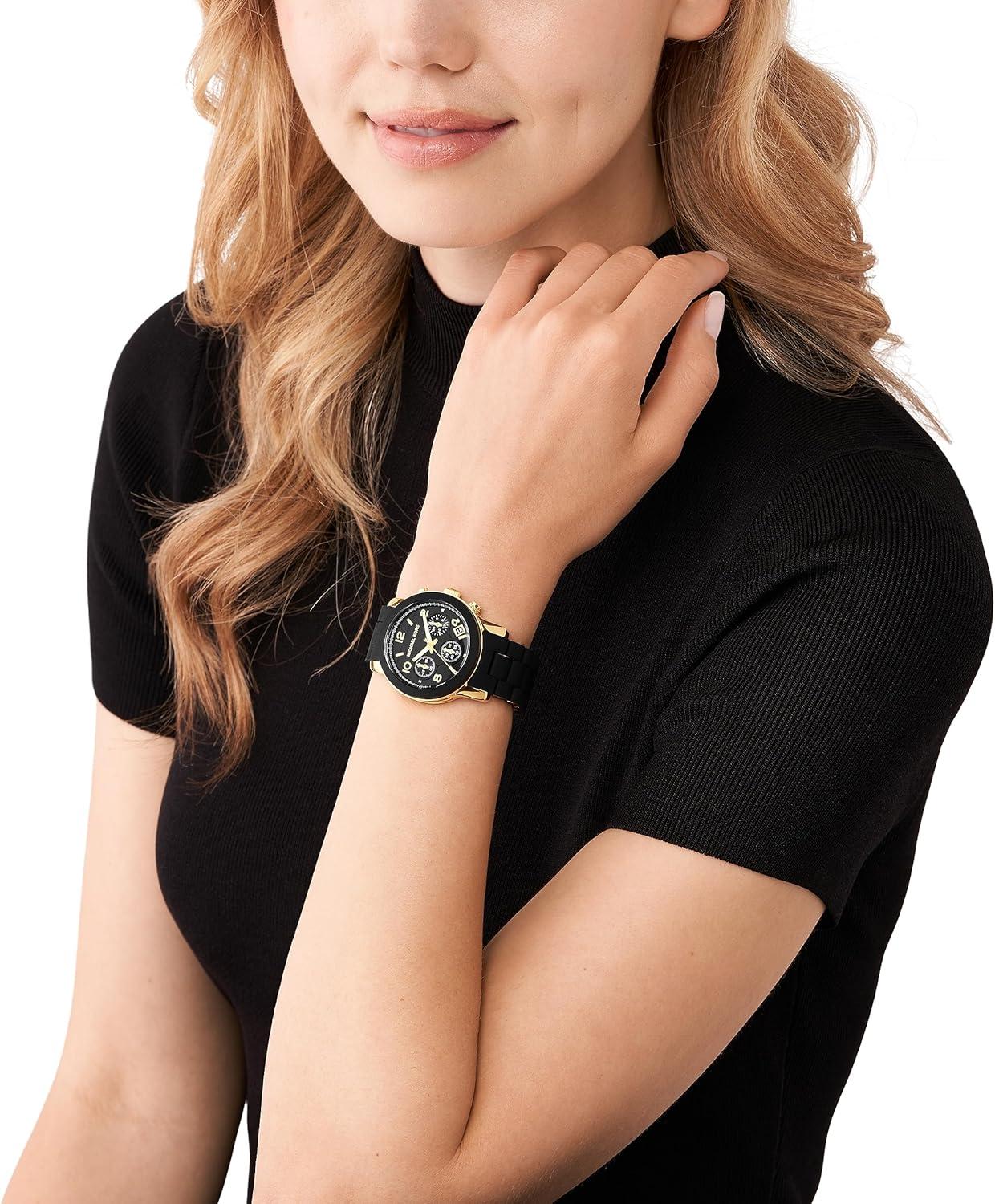 imageMichael Kors Runway Womens Watch Stainless Steel Watch for Women with Steel Ceramic or Silicone BandGoldBlack