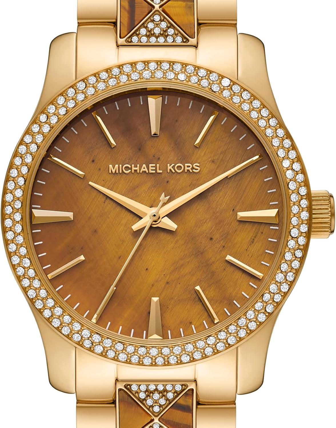 imageMichael Kors Runway Womens Watch Stainless Steel Watch for Women with Steel Ceramic or Silicone BandGoldYellow