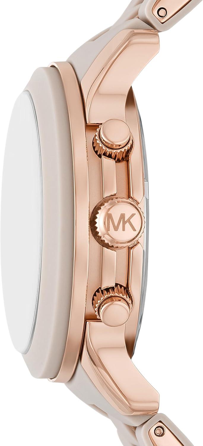imageMichael Kors Runway Womens Watch Stainless Steel Watch for Women with Steel Ceramic or Silicone BandRose GoldBeige