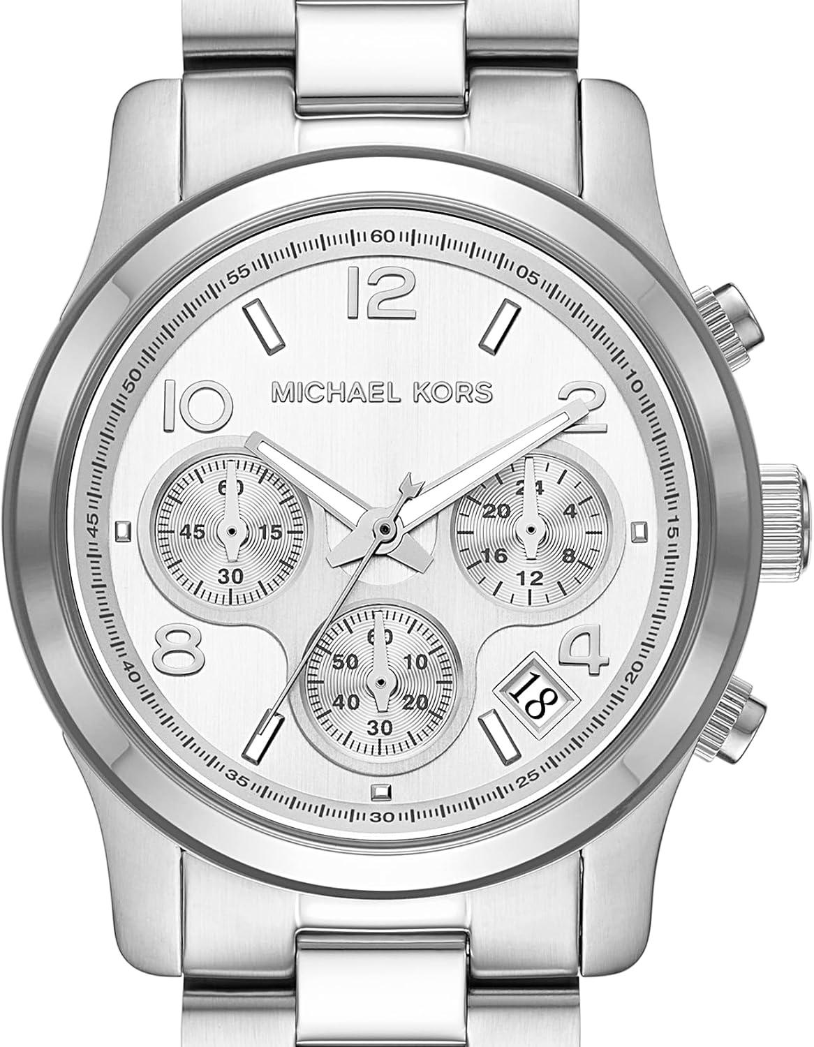 imageMichael Kors Runway Womens Watch Stainless Steel Watch for Women with Steel Ceramic or Silicone BandSilver