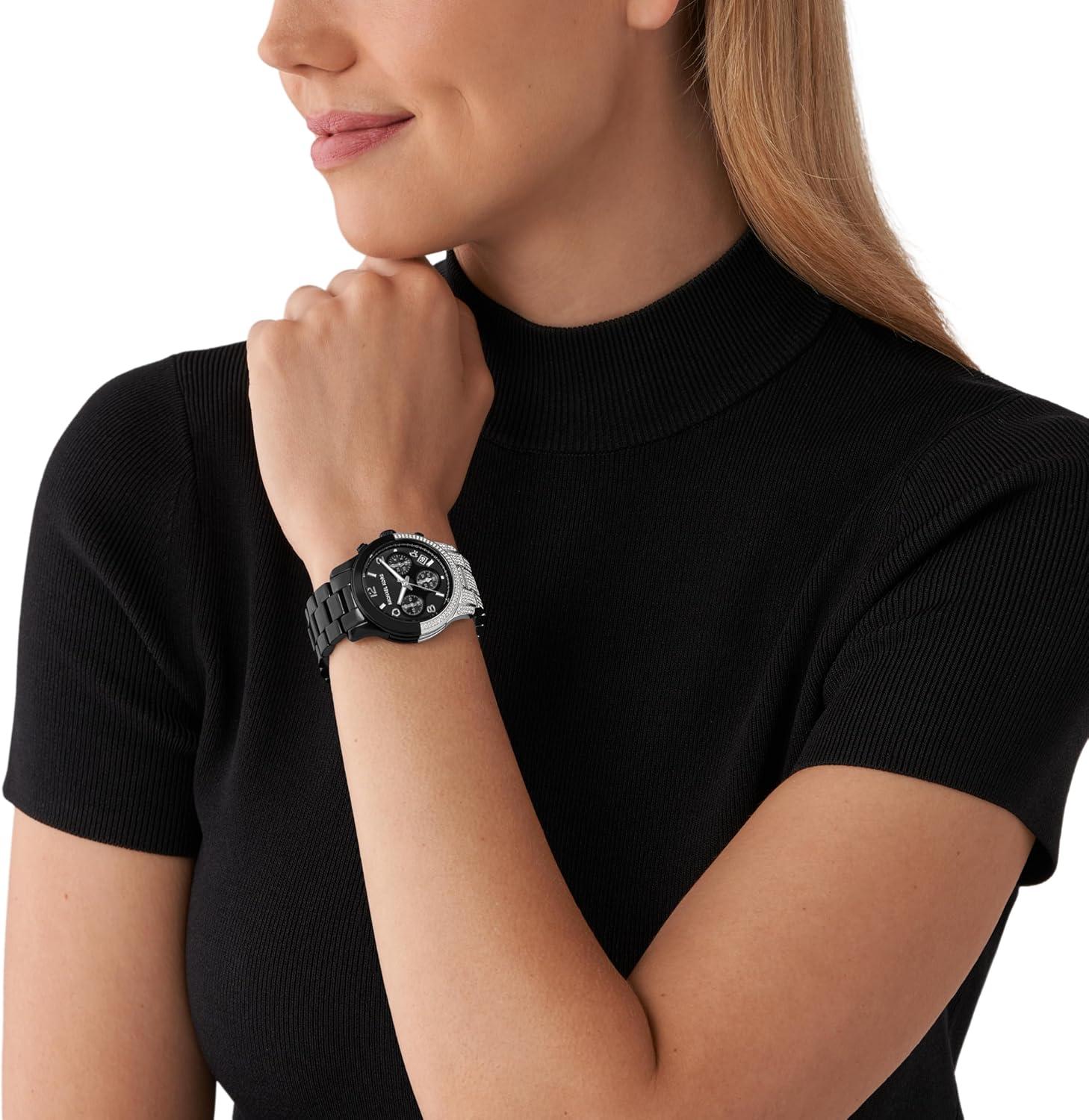 imageMichael Kors Runway Womens Watch Stainless Steel Watch for Women with Steel Ceramic or Silicone BandSilverBlack
