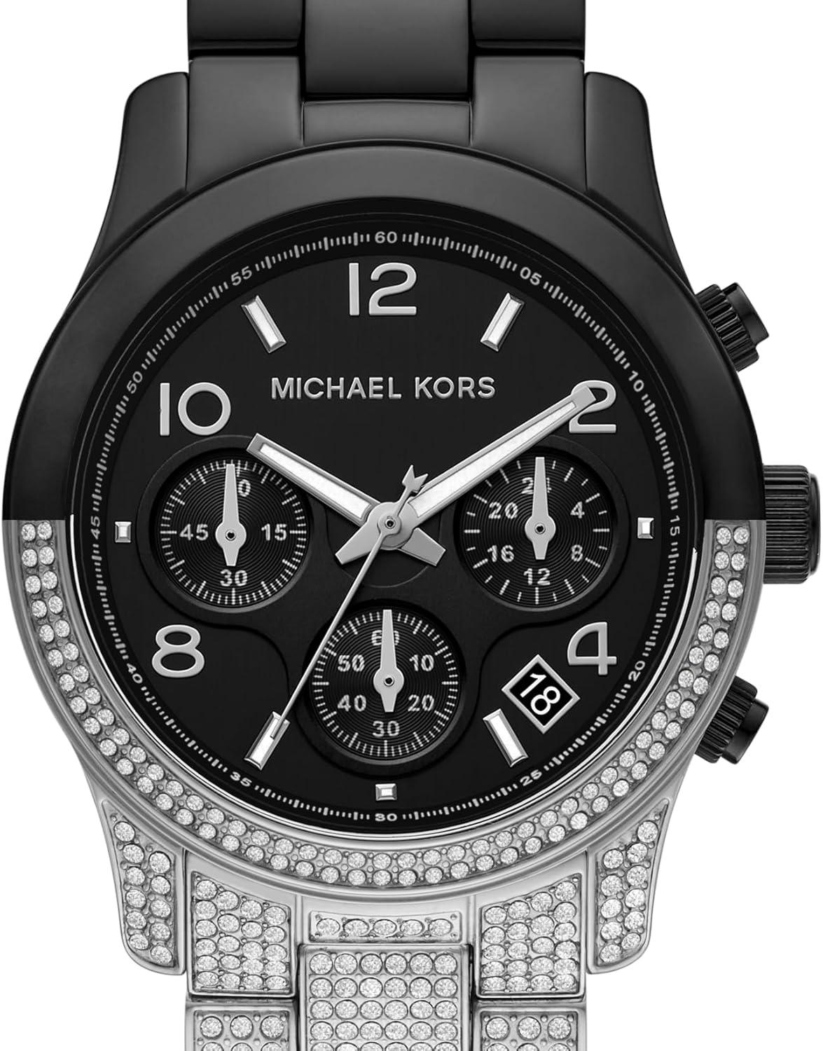 imageMichael Kors Runway Womens Watch Stainless Steel Watch for Women with Steel Ceramic or Silicone BandSilverBlack