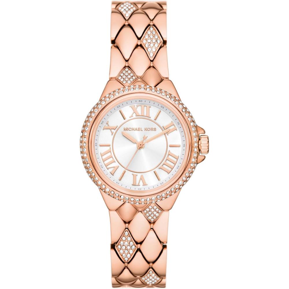 imageMichael Kors Mini Camille Womens Watch Stainless Steel Watch for Women with Steel or Leather BandRose Gold Pave Quilt