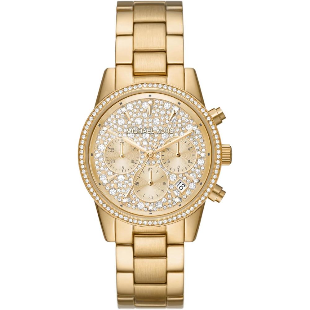 imageMichael Kors Ritz Womens Watch Stainless Steel and Pav Crystal Watch for WomenGold Glitz Dial