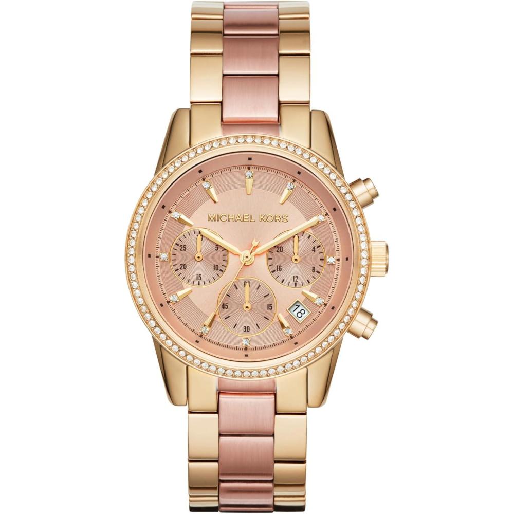 imageMichael Kors Ritz Womens Watch Stainless Steel and Pav Crystal Watch for WomenGoldPink
