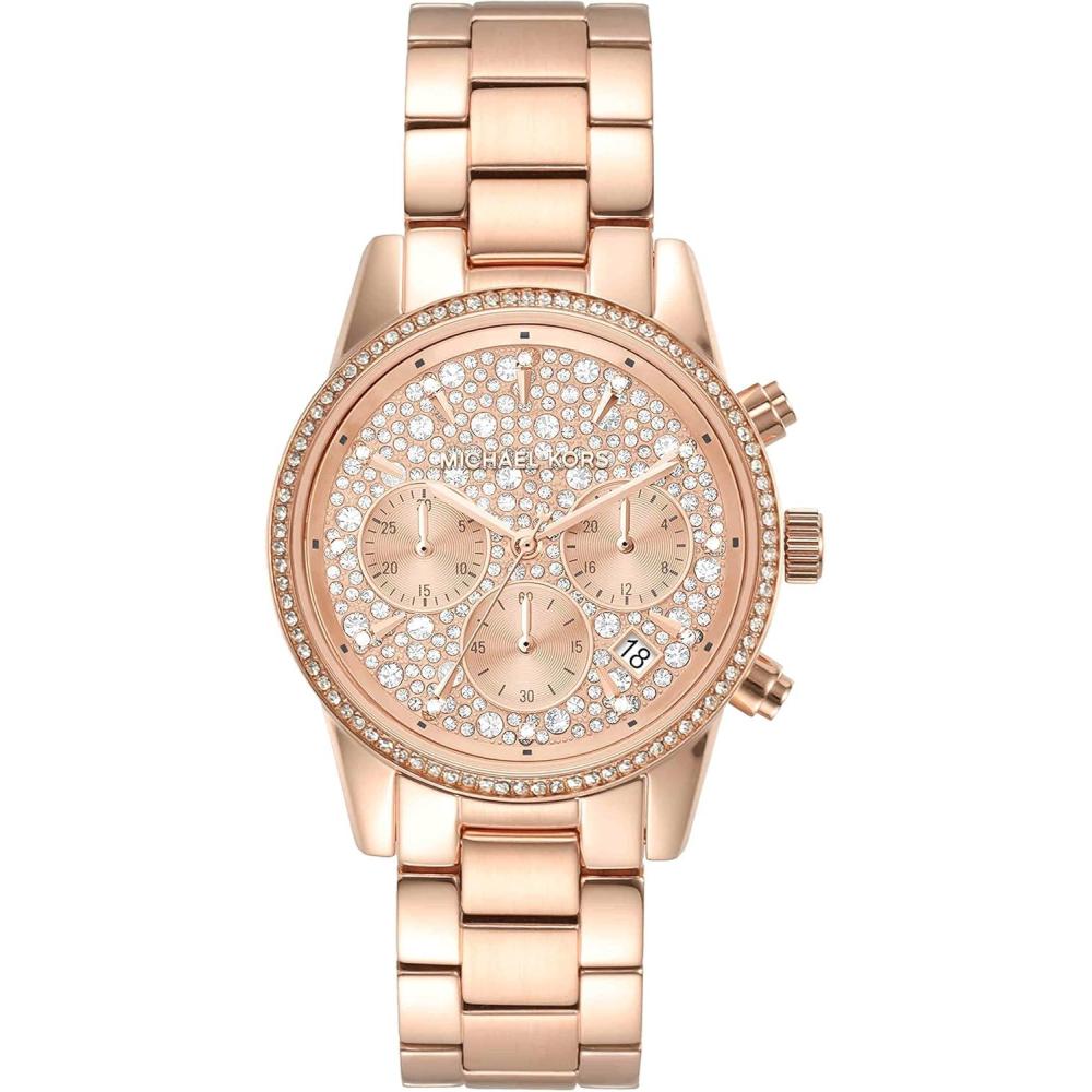 imageMichael Kors Ritz Womens Watch Stainless Steel and Pav Crystal Watch for WomenRose Glitz Dial