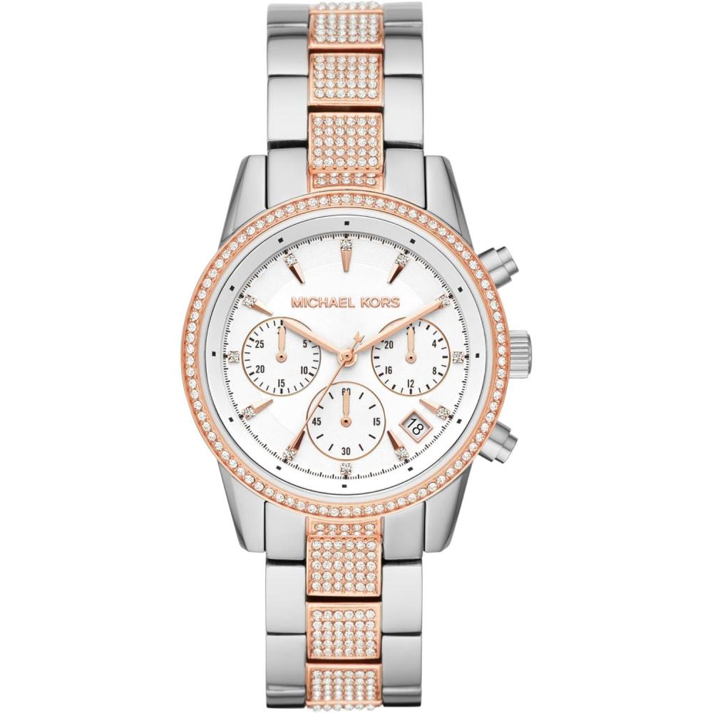 imageMichael Kors Ritz Womens Watch Stainless Steel and Pav Crystal Watch for WomenSilverRose Gold