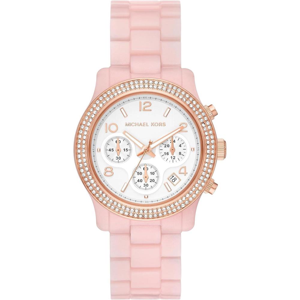 imageMichael Kors Runway Womens Watch Stainless Steel Watch for Women with Steel Ceramic or Silicone BandBlush Pink
