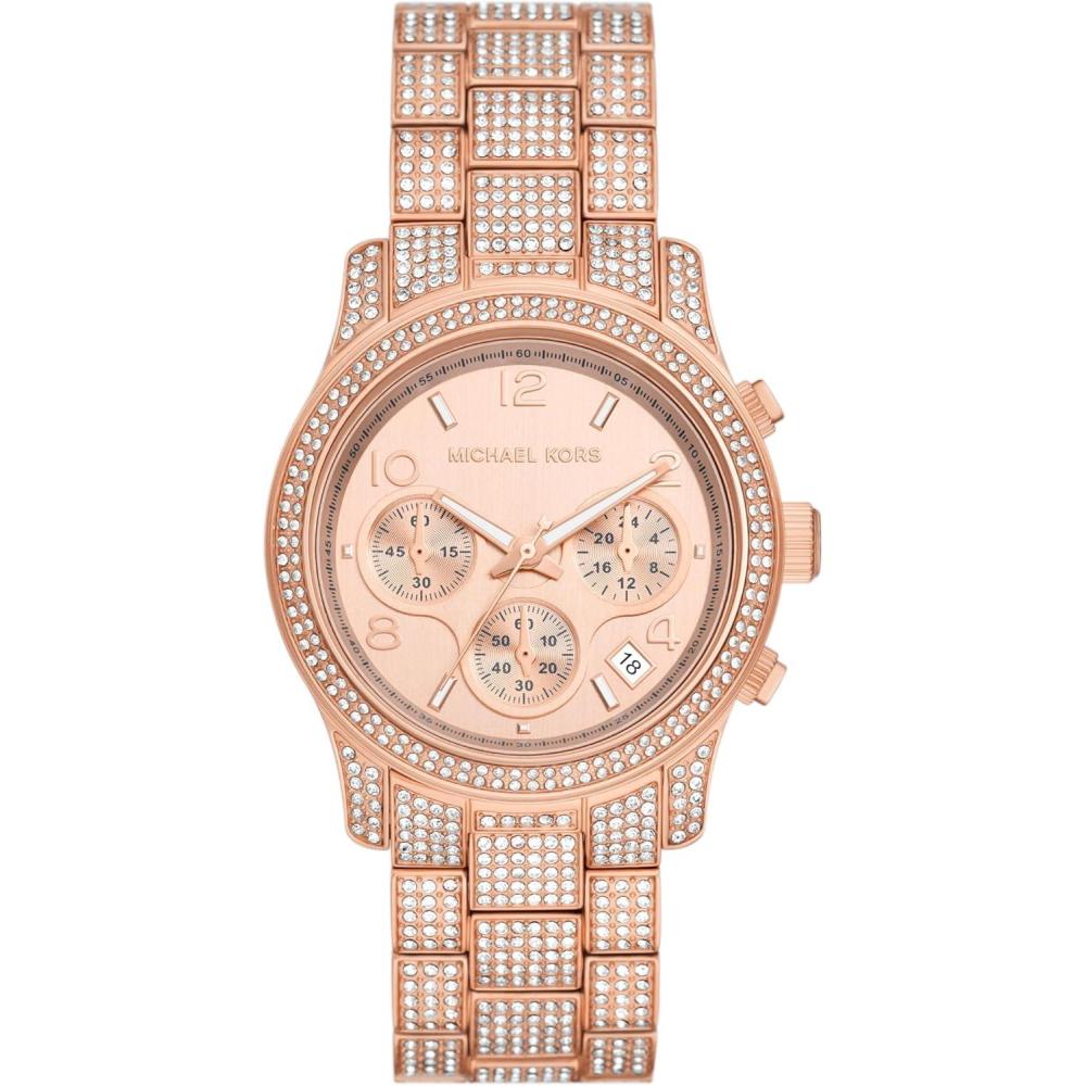 imageMichael Kors Runway Womens Watch Stainless Steel Watch for Women with Steel Ceramic or Silicone BandRose Gold Pave