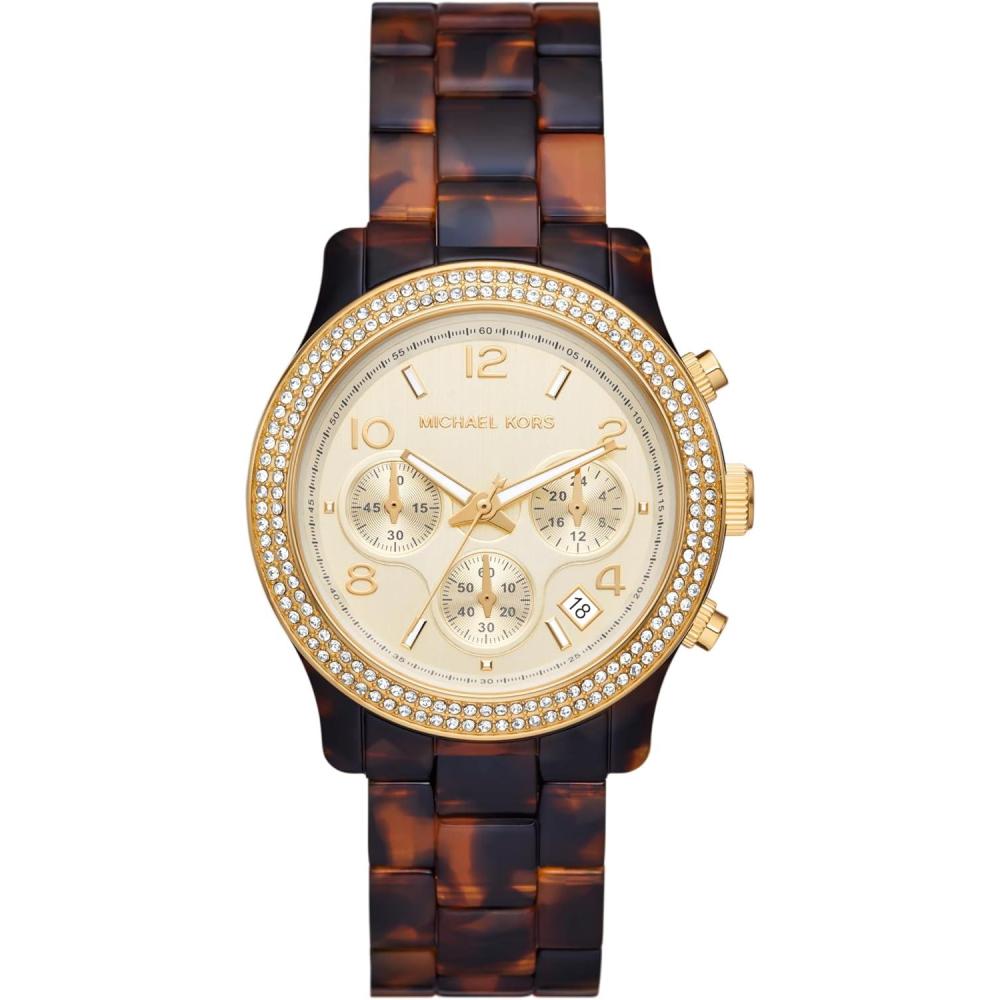 imageMichael Kors Runway Womens Watch Stainless Steel Watch for Women with Steel Ceramic or Silicone BandTortoise Acetate