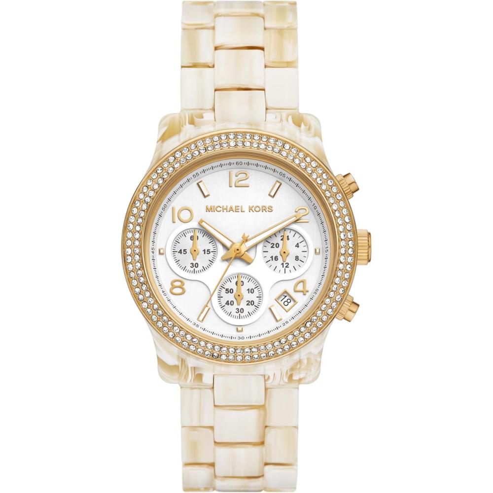 imageMichael Kors Runway Womens Watch Stainless Steel Watch for Women with Steel Ceramic or Silicone BandWhite Acetate