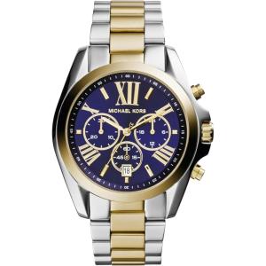 imageMichael Kors Bradshaw Womens Watch Stainless Steel Chronograph Watch for Women with Steel or Leather BandSilverGoldBlue Dial
