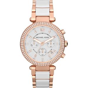imageMichael Kors Parker Womens Chronograph Watch with Stainless Steel or Leather StrapRose GoldWhite