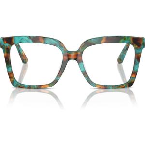 imageMichael Kors Womens Mk4119u Nassau Universal Fit Square Prescription Eyewear FramesTeal Graphic TortoiseDemo Lens