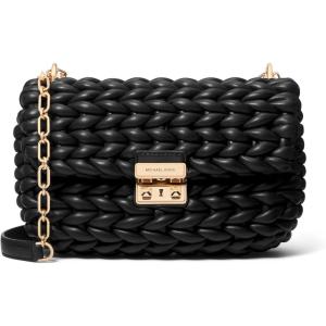 imageMichael Kors Tribeca Large Convertible Chain Shoulder BagGoldtone HardwareAll Over WovenBlack