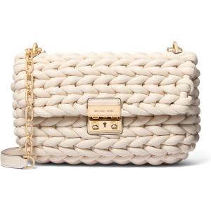 imageMichael Kors Tribeca Large Convertible Chain Shoulder BagGoldtone HardwareAll Over WovenLight Cream