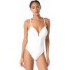 imageMichael Kors Womens Solid Draped Plunge One Piece SwimsuitWhite
