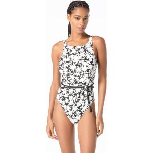 imageMichael Kors Womens Floral Highneck Belted One PieceWhite