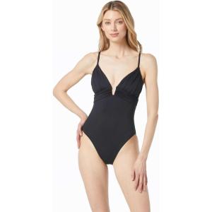 imageMichael Kors Womens Solid Draped Plunge One Piece SwimsuitBlack