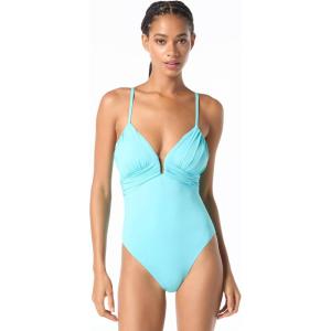 imageMichael Kors Womens Solid Draped Plunge One Piece SwimsuitTurquoise