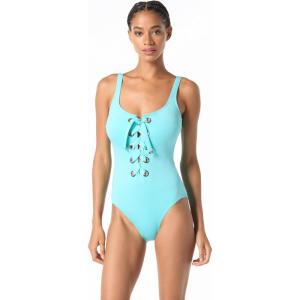 imageMichael Kors Womens Solid Lace Up Grommet One PieceTurquoise
