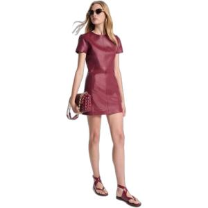 imageMichael Kors Womens Leather Short Sleeve Mini DressDeep Mulberry