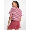 imageMichael Kors Womens Mk Embossed Logo Oversized Cropped TShirtStriped Deep Mulberry
