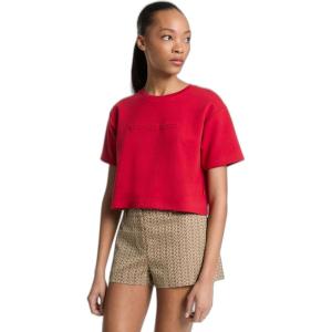 imageMichael Kors Womens Mk Embossed Logo Oversized Cropped TShirtCrimson