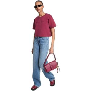 imageMichael Kors Womens Mk Embossed Logo Oversized Cropped TShirtDeep Mulberry