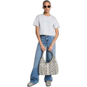 imageMichael Kors Womens Mk Embossed Logo Oversized Cropped TShirtPearl Heather