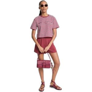 imageMichael Kors Womens Mk Embossed Logo Oversized Cropped TShirtStriped Deep Mulberry