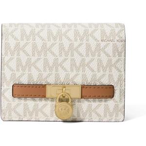 imageMichael Kors Hamilton Small Compact Wallet GoldTone HardwareMK Signature Coated TwillVanillaAcorn