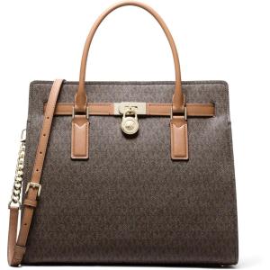 imageMichael Kors Hamilton Large SatchelGoldtone HardwareMk Signature Coated TwillBrownAcorn