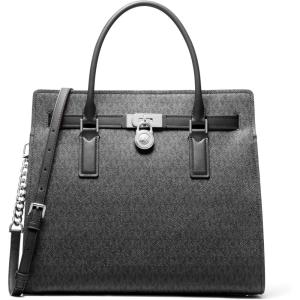 imageMichael Kors Hamilton Large SatchelSilvertone HardwareTonal Mk Signature Coated TwillBlack