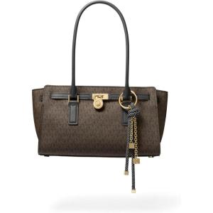 imageMichael Kors Hamilton Small Shoulder Tote with CharmGoldtone HardwareMk Signature Coated TwillBrownBlack