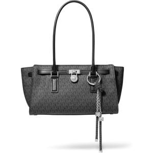 imageMichael Kors Hamilton Small Shoulder Tote with CharmSilvertone HardwareTonal Mk Signature Coated TwillBlack