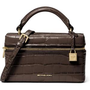 imageMichael Kors Jana Extra Small Top Handle Crossbody BagGoldtone HardwareCrocodile Embossed LeatherChocolate