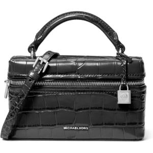 imageMichael Kors Jana Extra Small Top Handle Crossbody BagSilvertone HardwareCrocodile Embossed LeatherBlack