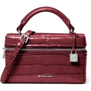 imageMichael Kors Jana Extra Small Top Handle Crossbody BagSilvertone HardwareCrocodile Embossed LeatherOxblood