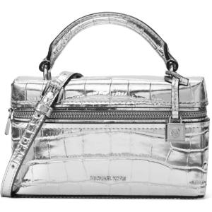 imageMichael Kors Jana Extra Small Top Handle Crossbody BagSilvertone HardwareMetallic Crocodile Embossed LeatherSilver