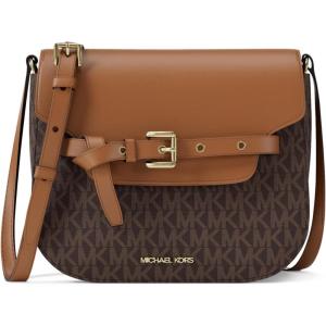 imageMichael Kors Emilia Small Saddle Crossbody Bag GoldTone HardwareMK Signature Coated TwillBrownAcorn