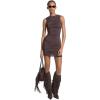 imageMichael Kors Womens Short Sleeve Ruched Mini DressChocolate