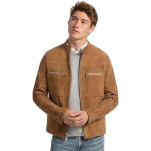 imageMichael Kors Mens Suede Double Zip Pocket Racer JacketDark Camel